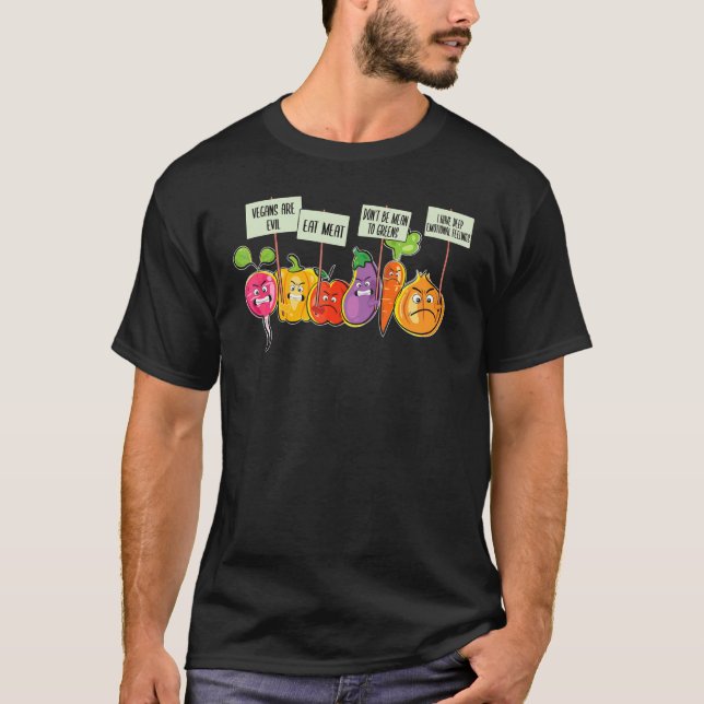 Camiseta Vegan Vegetables & Fruta protestam contra Vega (Frente)