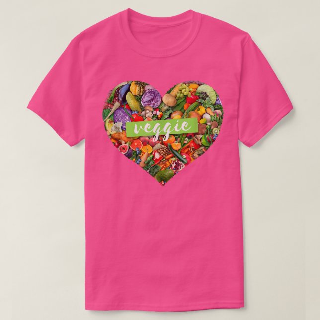 Camiseta Vegan Veggie Animal Safety Heart Frutas and Vegeta (Frente do Design)