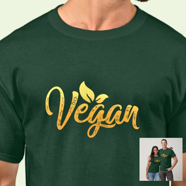 Camiseta Vegan Word Yellow Dourado Typografia em Verde (Criador carregado)