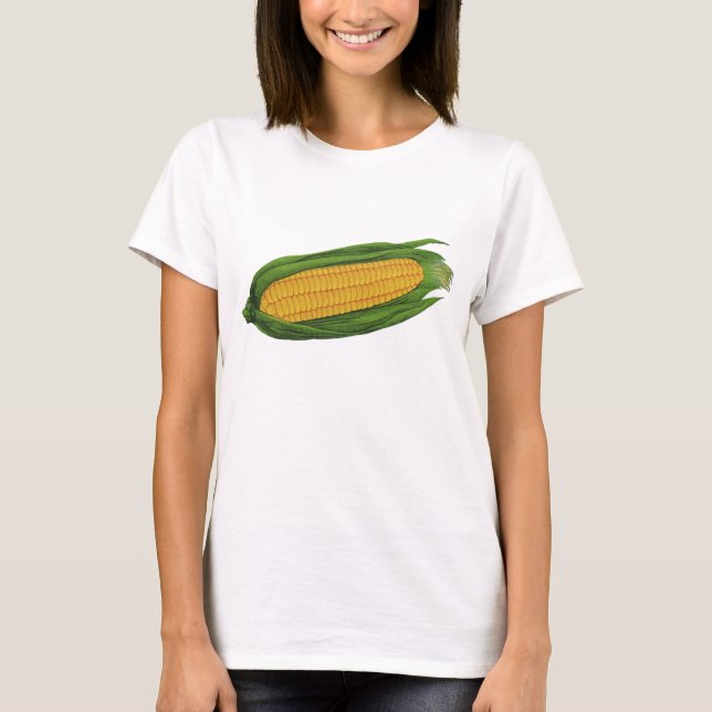 Camiseta Vegetais de Comidas de safra; Milho Amarelo no for (Frente)