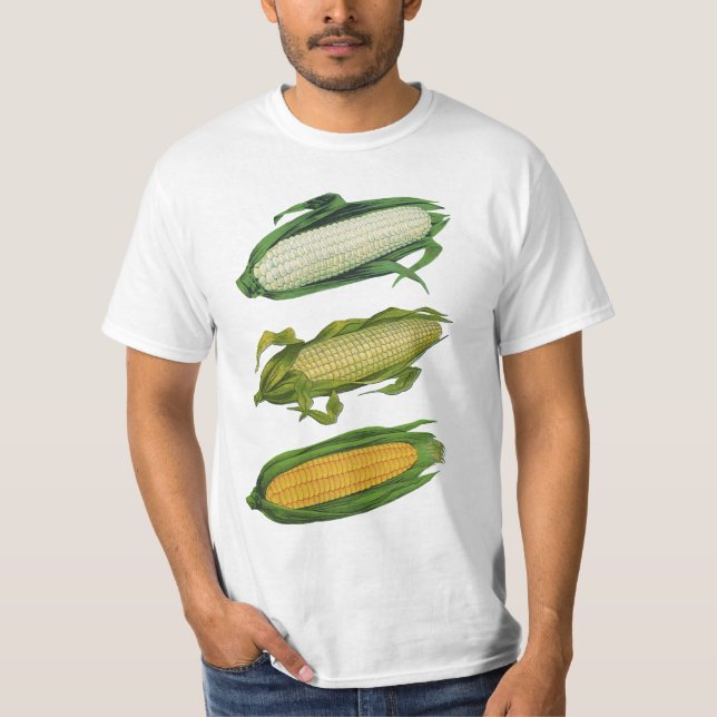 Camiseta Vegetais saudáveis da Comida de colheita, milho fr (Frente)