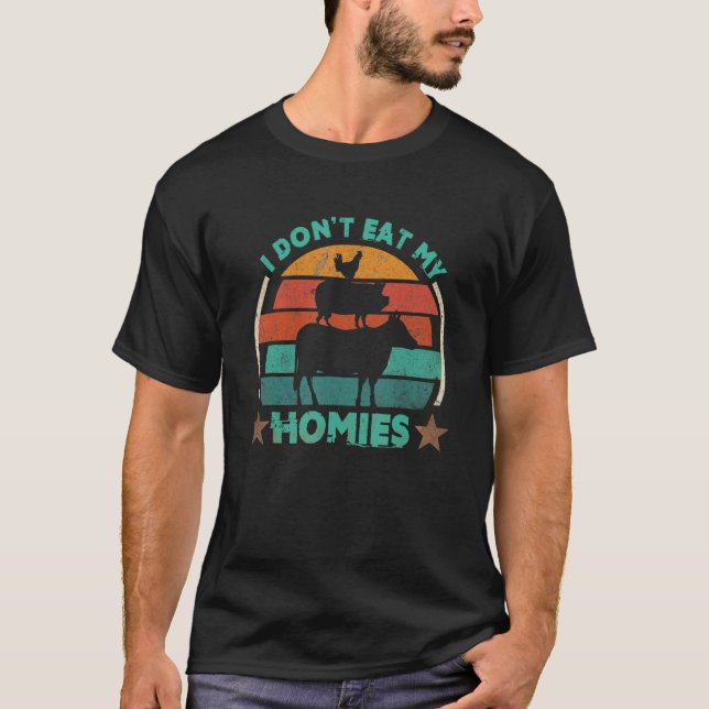 Camiseta Vegetarian I Don't Eat My Homies   Vegan Retro (Frente)