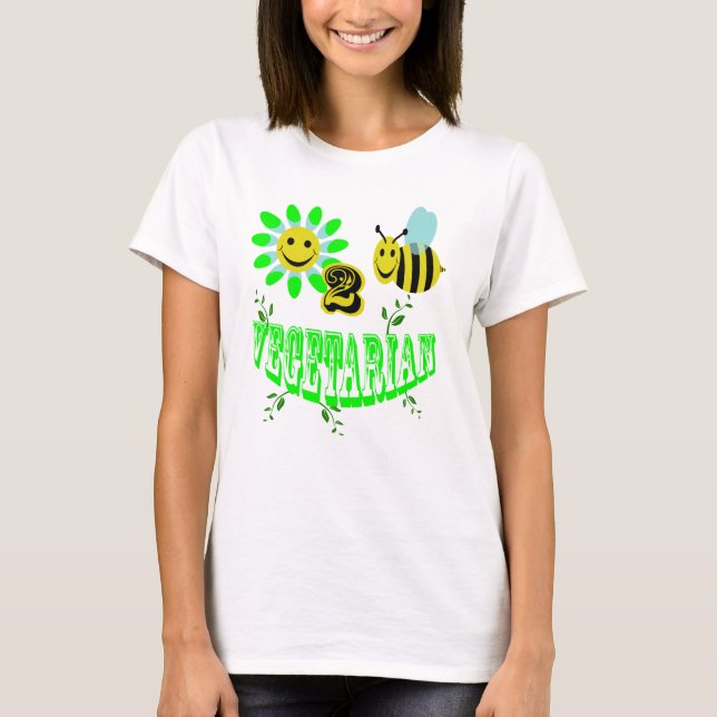 Camiseta vegetariano feliz de 2 abelhas (Frente)