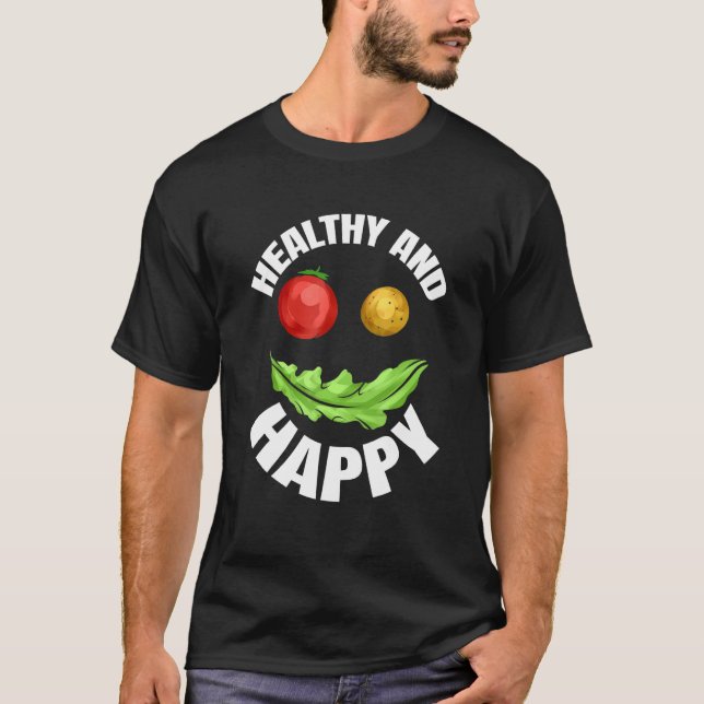 Camiseta Veggie Face Is Healthy And Happy Because It Is Veg (Frente)