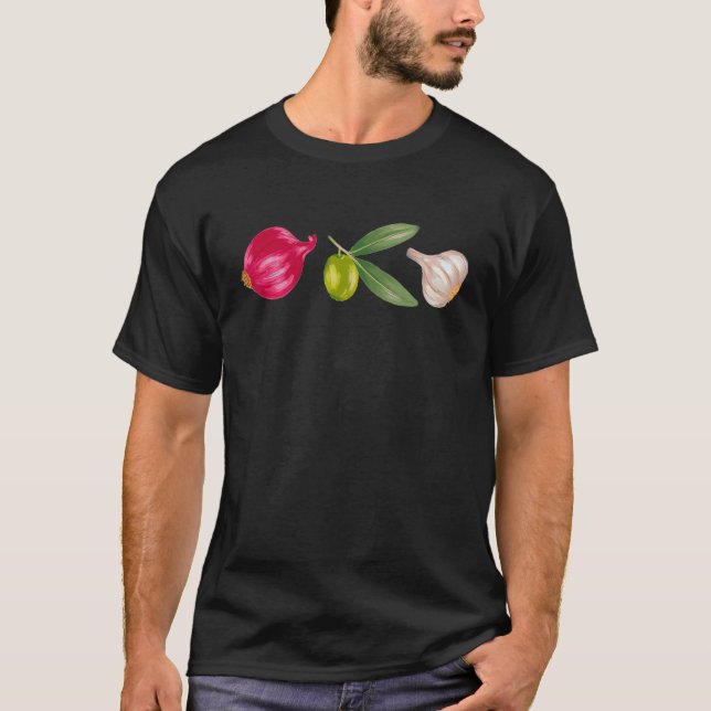 Camiseta Veggies for Cooking  Onion Olive Garlic (Frente)