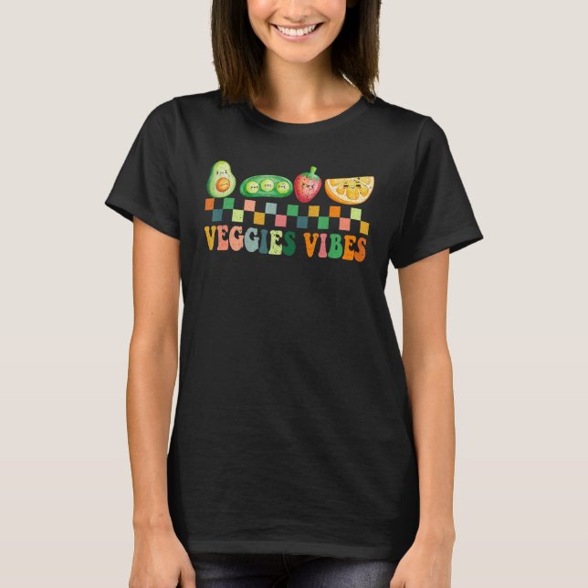 Camiseta Veggies Vibes Retro Dia Mundial da Vegetação Vegan (Frente)