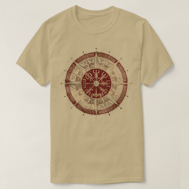 Camiseta Vegvisir Compass Preto e Vermelho, e (Frente do Design)
