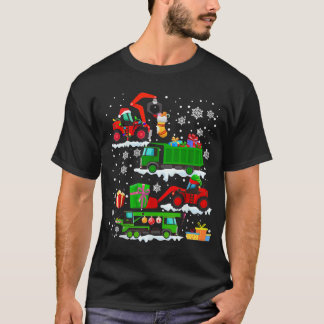 Camiseta Veículo de Construção Caminhões Vermelhos de Natal