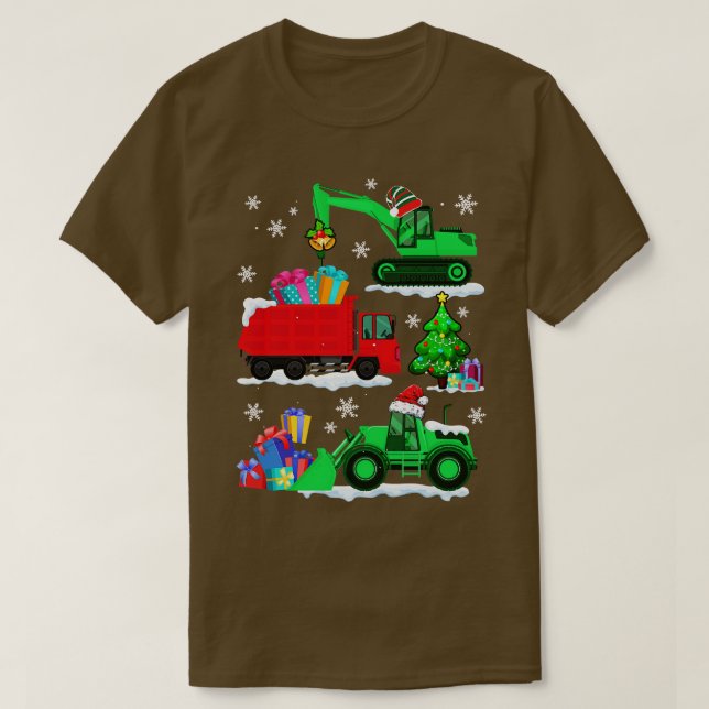 Camiseta Veículo de construção Caminhões Vermelhos de Natal (Frente do Design)