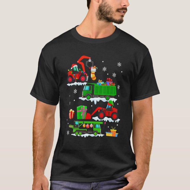 Camiseta Veículo de construção Caminhões Vermelhos de Natal (Frente)