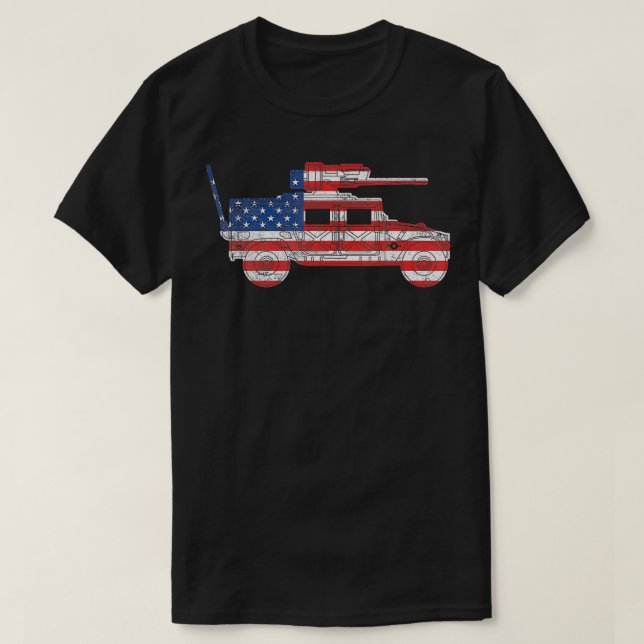 Camiseta Veículo Militar de Bandeira Americana HMWV Lado H (Frente do Design)