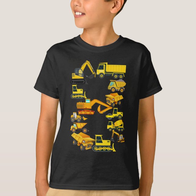 Camiseta Veículos De Construção De Caminhões Para Meninos D (Frente)