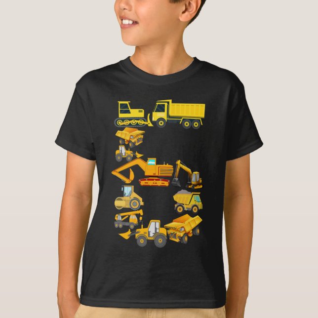 Camiseta Veículos De Construção Para Meninos De 6 Anos (Frente)