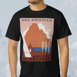Camiseta Veja a América Bem-vindo a Montana, Viagens Antiga