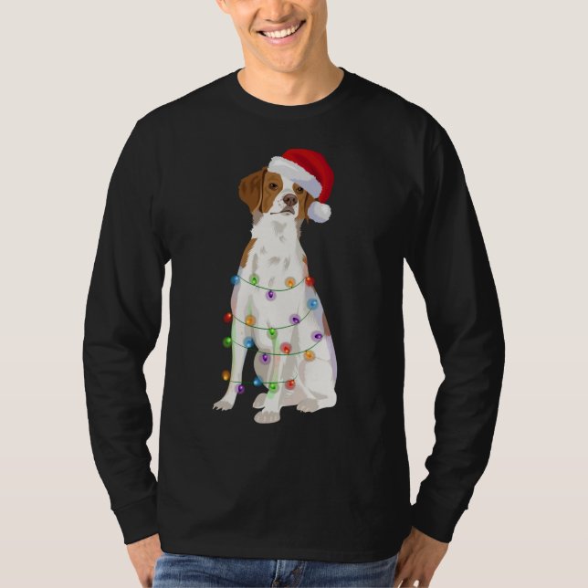 Camiseta Veja as luzes de Natal do meu outro Cão Brittany X (Frente)