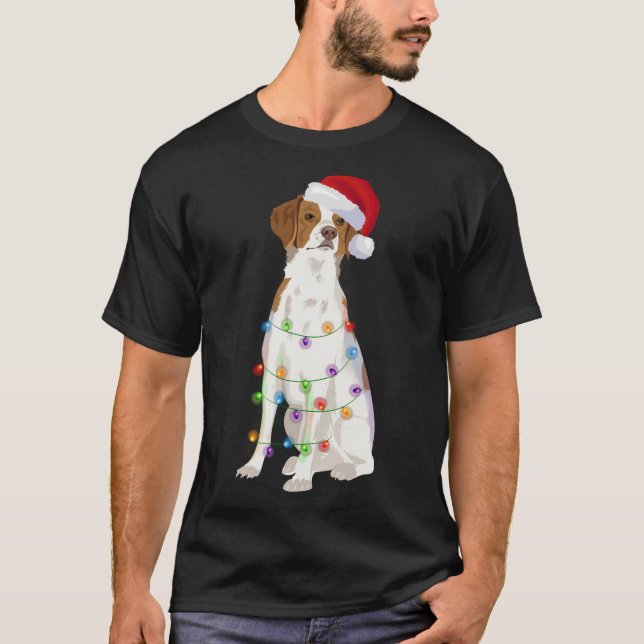 Camiseta Veja as luzes de Natal do meu outro Cão Brittany X (Frente)