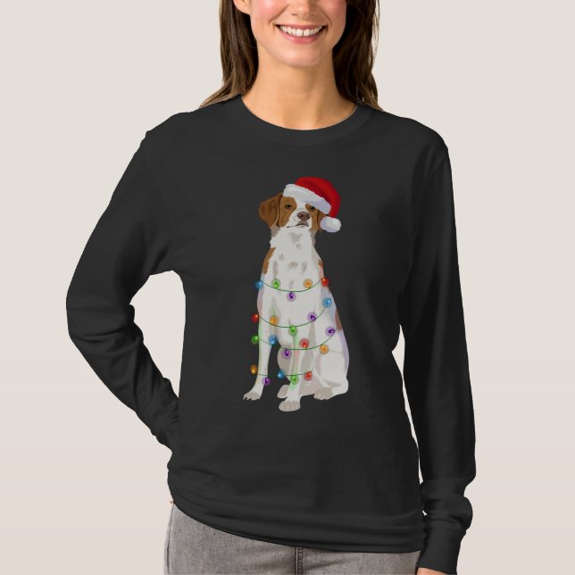 Camiseta Veja as luzes de Natal do meu outro Cão Brittany X (Frente)