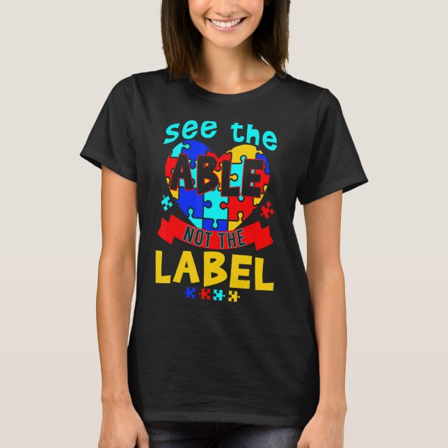 Camiseta Veja O Able Not The Label Quebra-cabeça Autism Con (Frente)
