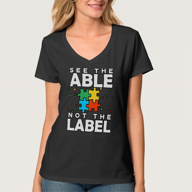 Camiseta Veja O Able Not The Label Quebra-cabeça Autism Con (Frente)