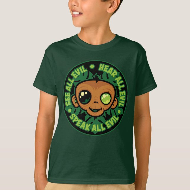 Camiseta Veja, Ouça e Fale Tudo Macaco Mau (Frente)