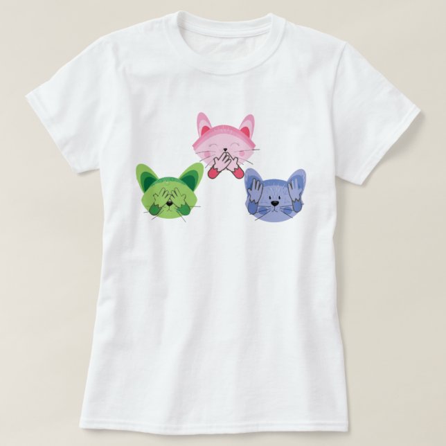Camiseta Veja Sem Mau, Ouvir Falar Sem Cats De mau Piada (Frente do Design)