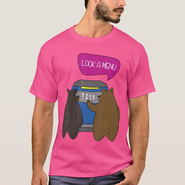 Camiseta Veja Um Menu - Urso Engraçado Acampando (Frente)