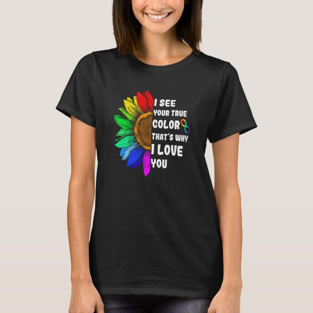 Camiseta Vejo Sua Flor de Cor Verdadeira Quebra-Cabeça Cons (Frente)