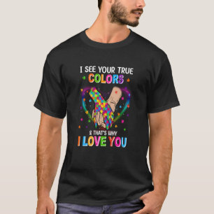 Camiseta Vejo Sua Verdadeira Cor Mãos Coração Puzzle Autism