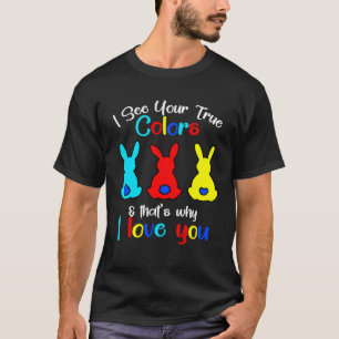 Camiseta Vejo suas verdadeiras cores Coelho de Páscoa Mundo