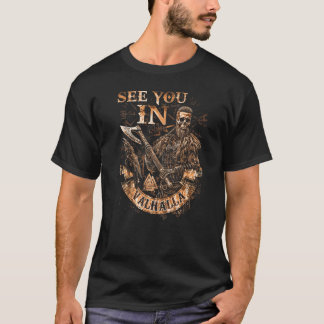 Camiseta Vejo Você Em Valhalla Viking Lothbrok Skull Ax Veg
