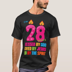 Camiseta Vela de Aniversário Fofa Abençoada por Deus por 28