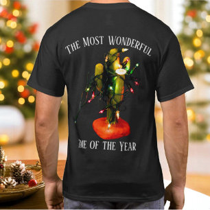 Camiseta Vela de Cacto com Luzes de Natal Festivas