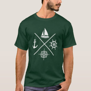 Camiseta Vela desporto náutico veleiro bússola âncora frie
