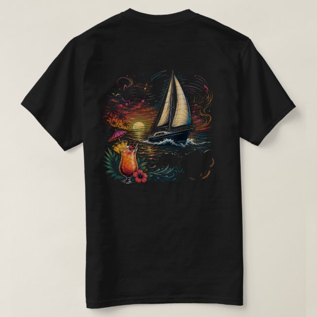 Camiseta Vela do Pôr do Sol (Verso do Design)