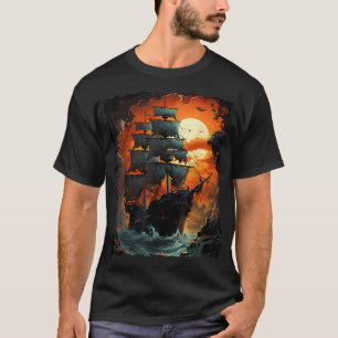 Camiseta Velas de Nave Colorida de Navegação Pirata