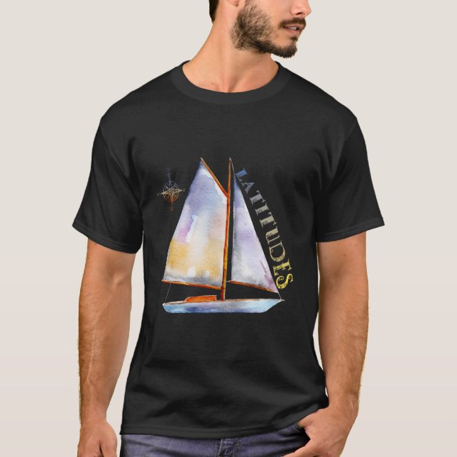 Camiseta Veleiro A Aquarela Com Compass E Latitude Sai (Frente)