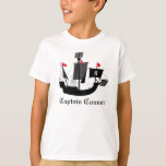 Camiseta Velejador Pirata Boys Birthday T Shirt<br><div class="desc">Uma camisa especial para o aniversariante ou qualquer criança que ame piratas e navios piratas. Silhueta de um navio grande com idade e nome personalizáveis. Clique em personalizá-lo para alterar a cor do texto,  o estilo etc.</div>