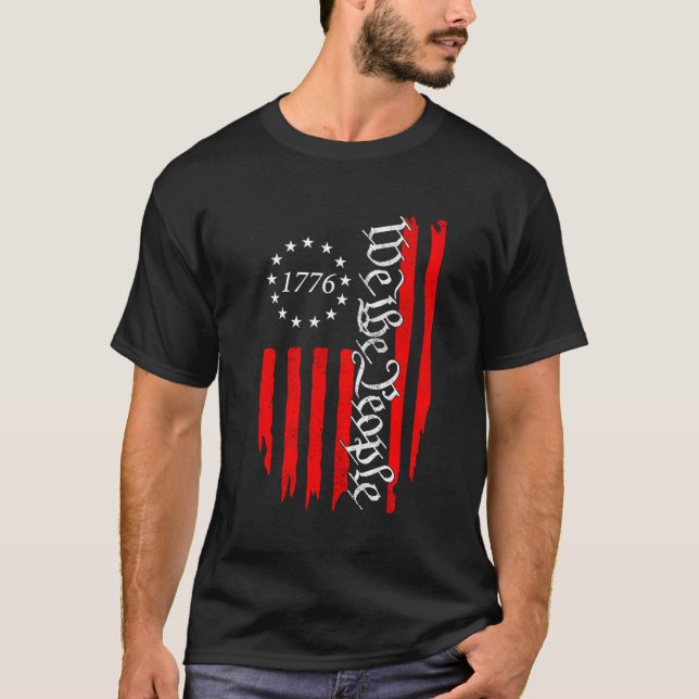 Camiseta Velha Bandeira Americana 4 De Julho De 1776 Nós, O (Frente)