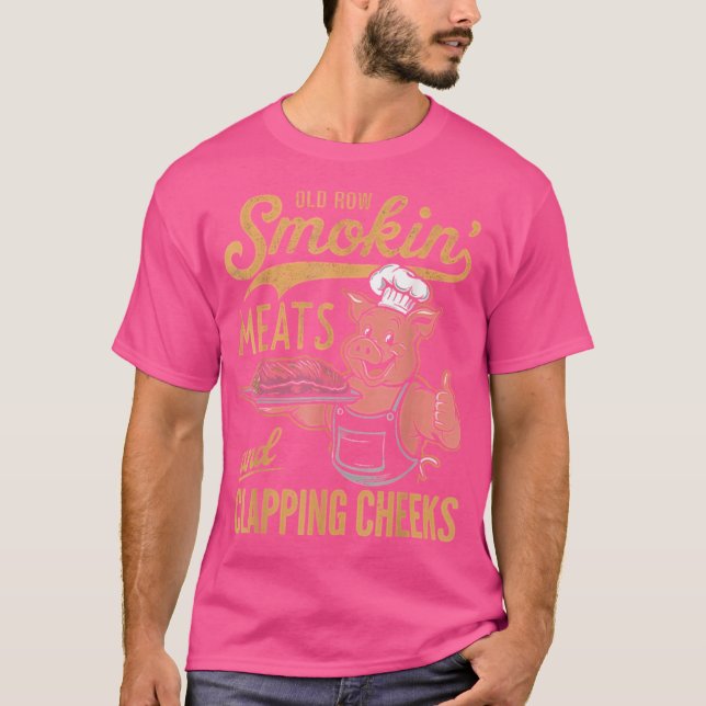 Camiseta Velha Fileira De Fumar Carnes E Bater Bochechas Ch (Frente)