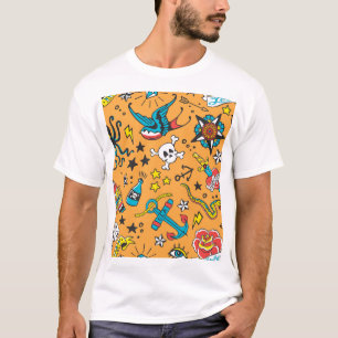 Camiseta Velha Tatuagem Escolar: Bonita Sem Costura