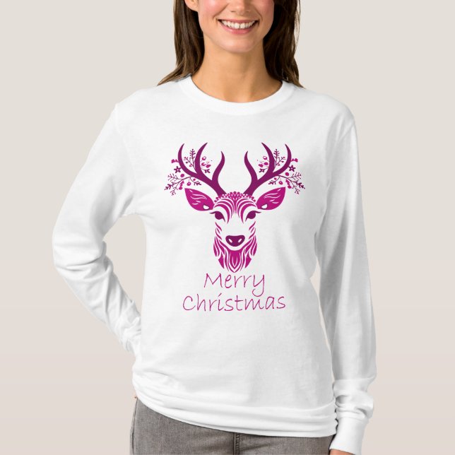 Camiseta Velhado de Natal das Mulheres Longa (Frente)