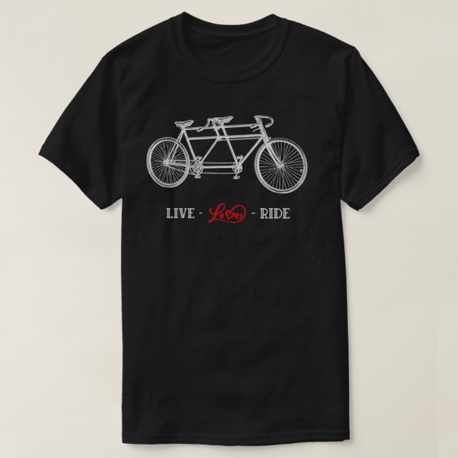 Camiseta Velho Bicicleta Tandem Live, amor, cavalgar gra ve (Frente do Design)