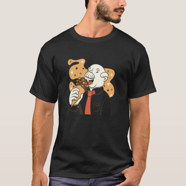 Camiseta Velho Comendo Comida De Icecream Sabor De Chocolat (Frente)