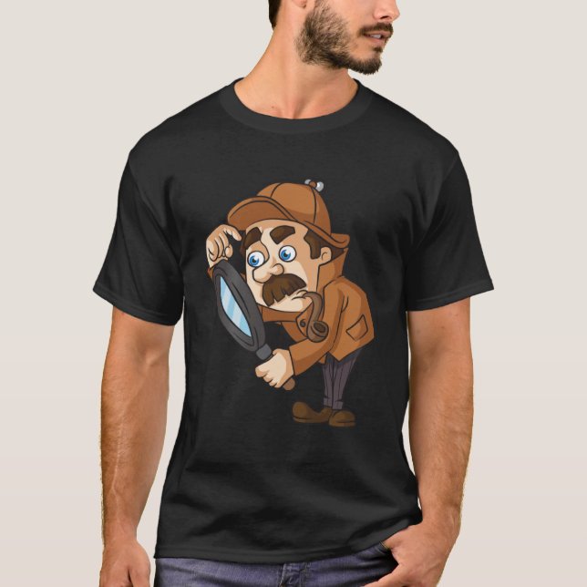 Camiseta velho detetive com um cano e uma lupa (Frente)