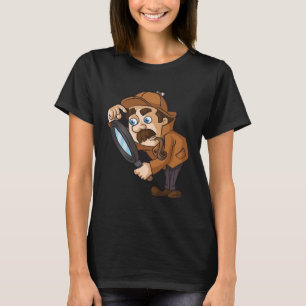 Camiseta velho detetive com um cano e uma lupa