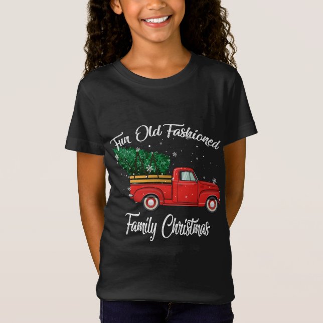 Camiseta Velho e divertido Árvore de Natal da Família, movi (Frente)
