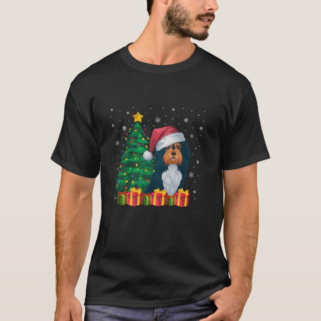 Camiseta Velho Havanês Noel Hat Noel Luz de Natal (Frente)