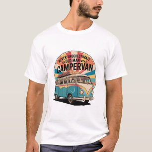 Camiseta Velho Homem Com Campervan Retro Adventure Viagem