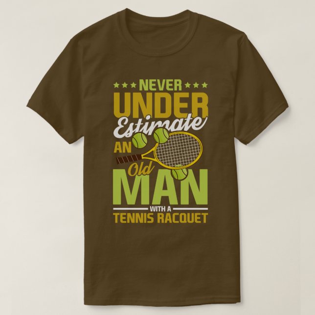 Camiseta Velho Homem com presente esportivo de Tênis Racque (Frente do Design)