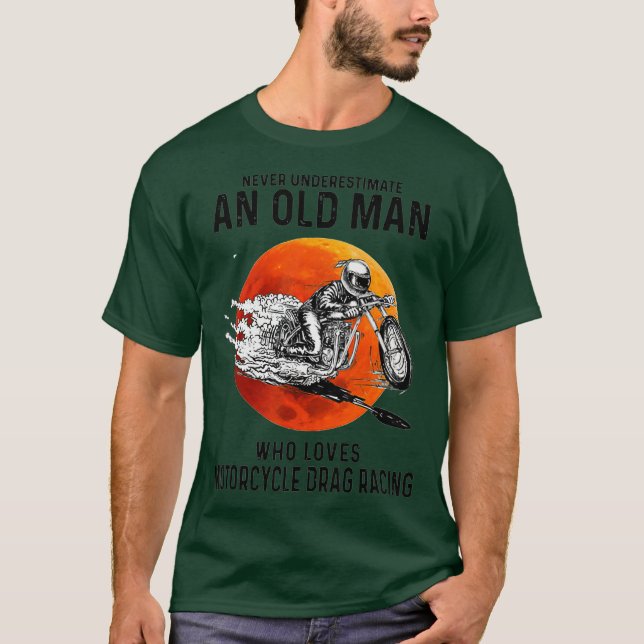 Camiseta Velho Que Adora Corrida De Dragas De Moto (Frente)